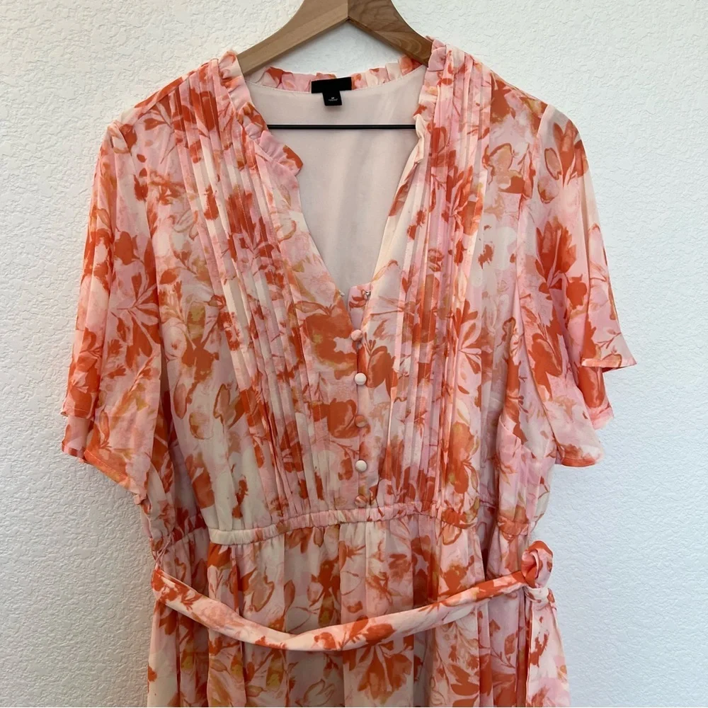 Torrid Midi Chiffon Ruffle Neck Pintuck Dress- size 2 - Picture 7 of 14